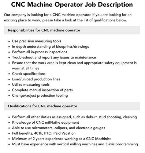 cnc machine operator job responsibilities|cnc machine operator job role.